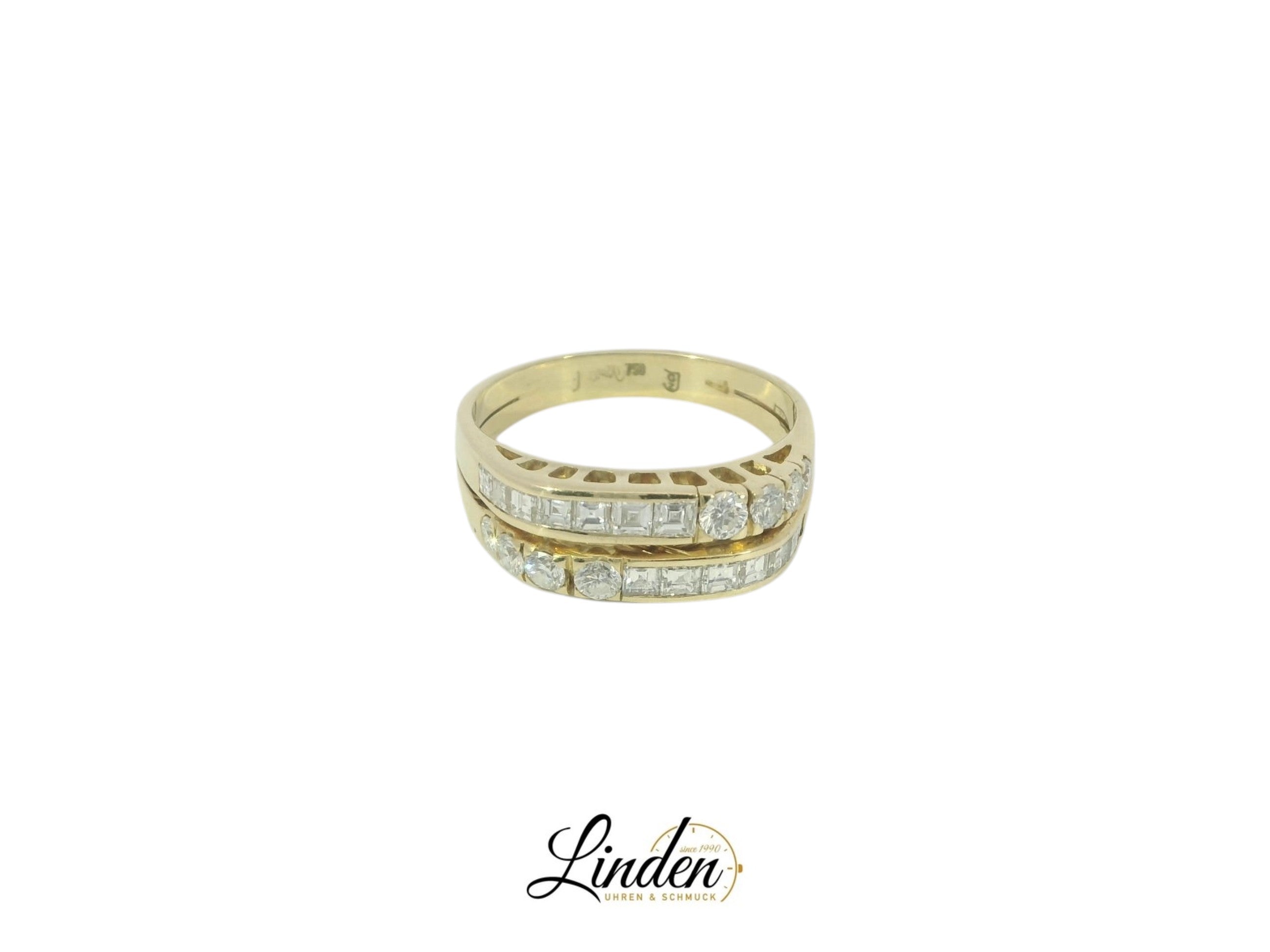 18K Gelbgold Ring mit 22 Diamanten & Brillanten
