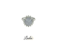 18K Weissgold - 750 Ring 8.9gr mit 16 Diamanten & echtem Edelstein