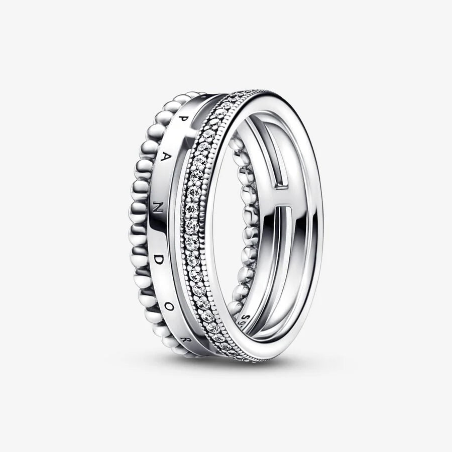 Pandora Pavé & Perlen Ring: Signature Logo - Sterling-Silber