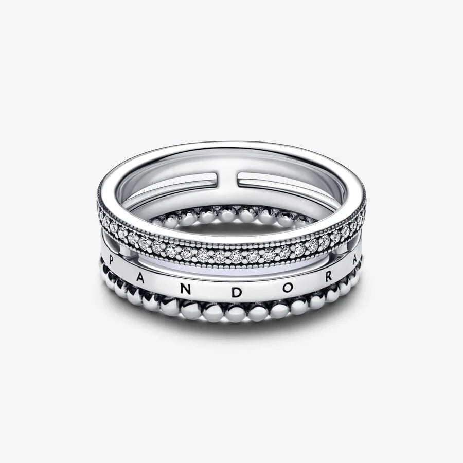 Pandora Pavé & Perlen Ring: Signature Logo - Sterling-Silber