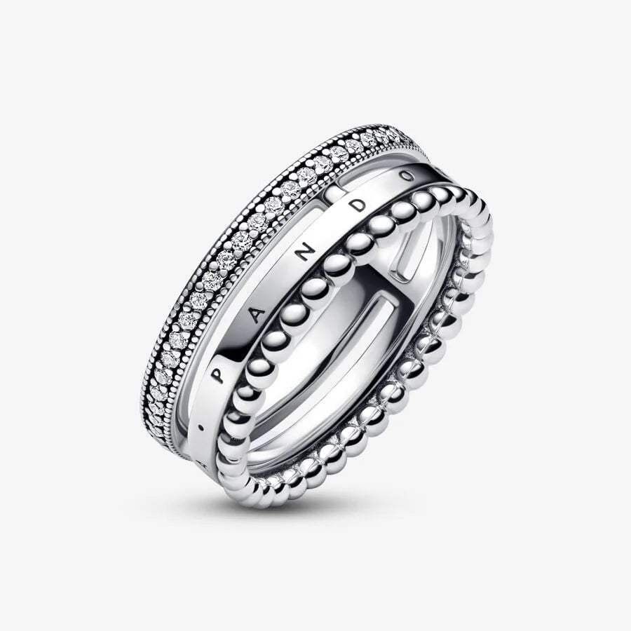 Pandora Pavé & Perlen Ring: Signature Logo - Sterling-Silber