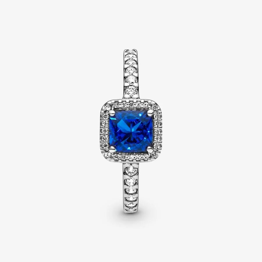 Pandora Ring: Blauer Quadrat-Strahlenkranz - Sterling-Silber