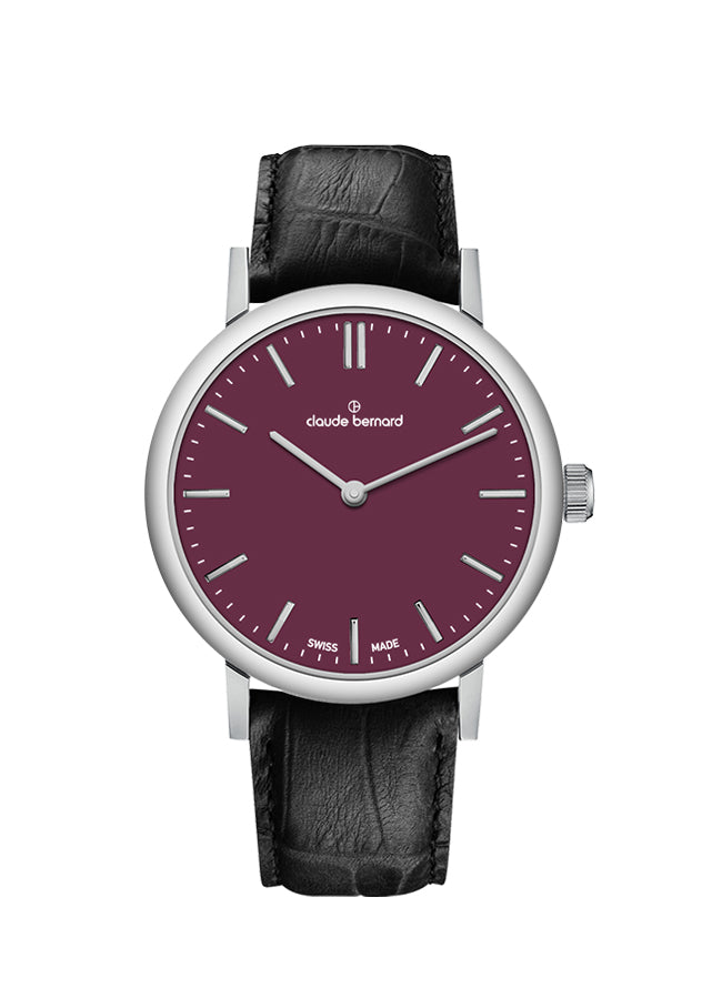 Claude Bernard Slim Line Damen Bordeaux 32 mm