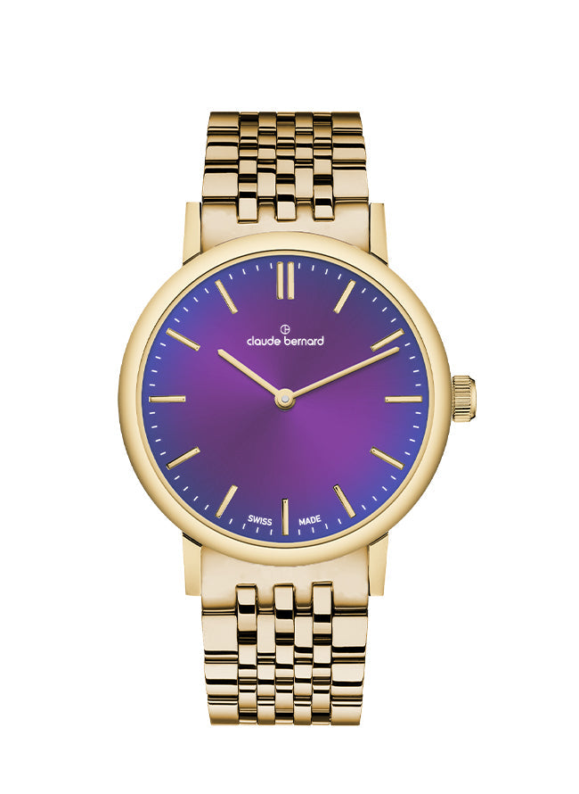 Claude Bernard Slim Line Damen Violett Gold 32 mm