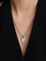 Gravierbarer Herz Schlüssel Anhänger aus Sterling-Silber – Charm mit Cubic Zirkonia