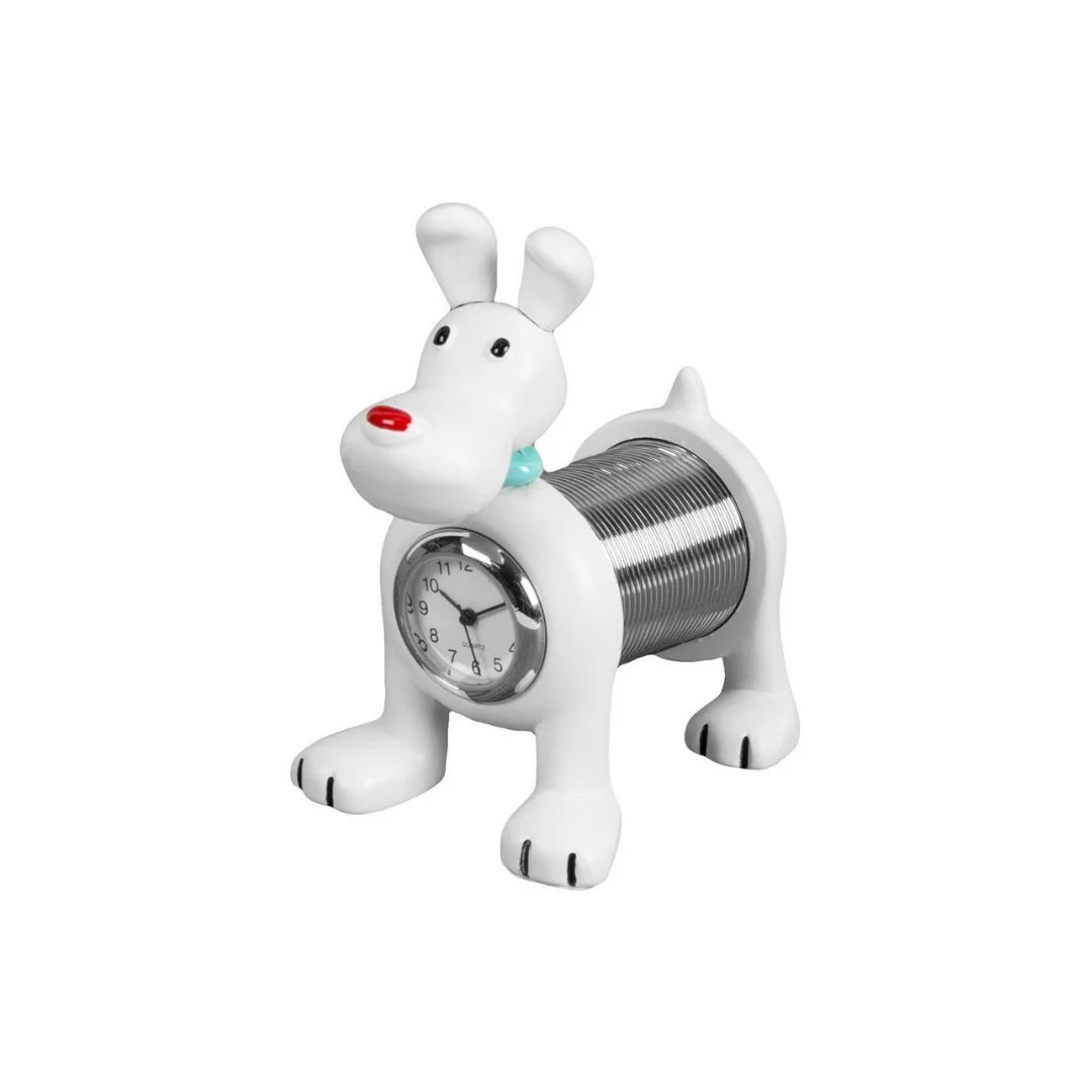 Miniaturuhr Hund in Weiss: Quarz, 7.5×5.5