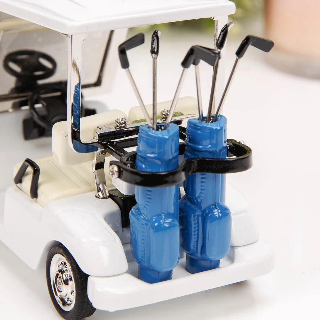 Miniaturuhr Golf Buggy  in Weiss: Analog, Quarz