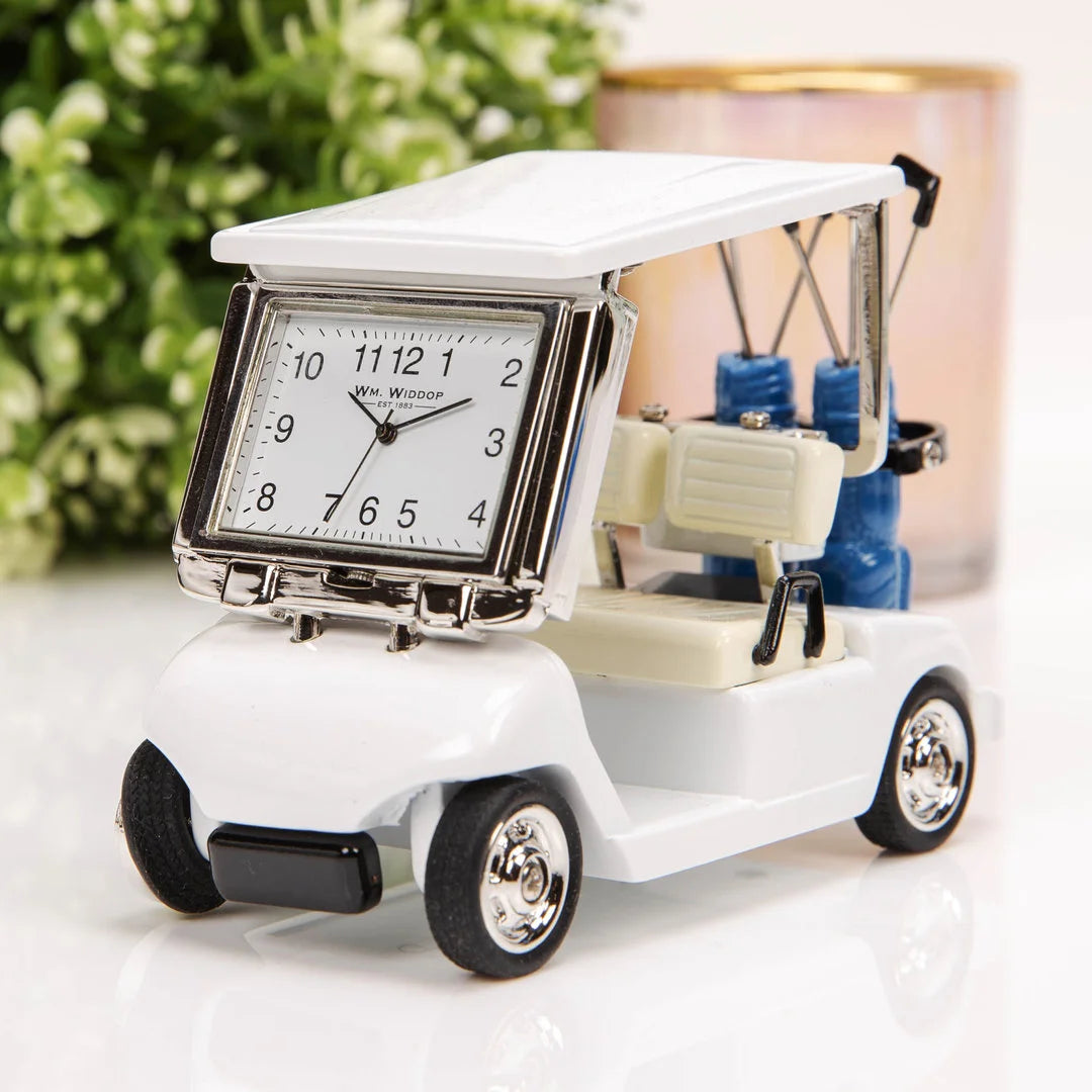 Stilvoller Golf Buggy Miniaturuhr in Weiss