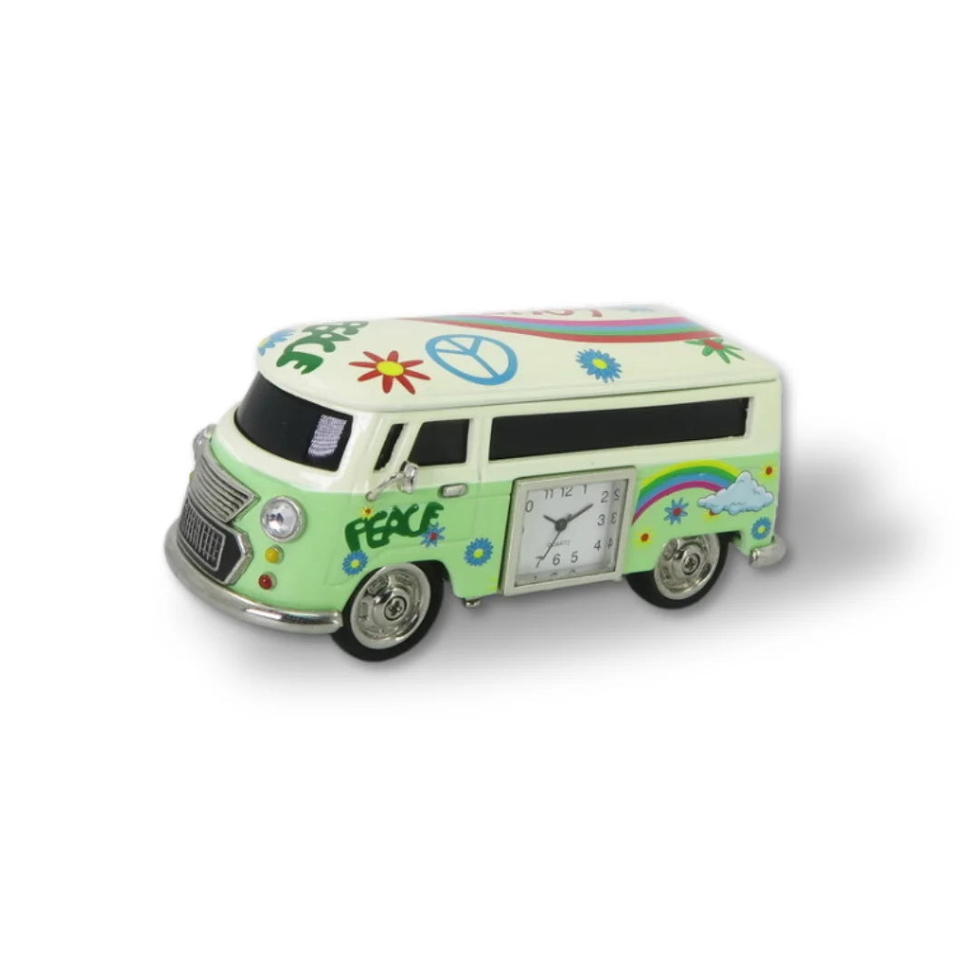 Miniaturuhr Hippie Bus in Grün: Quarz, 4.5×10.5 cm