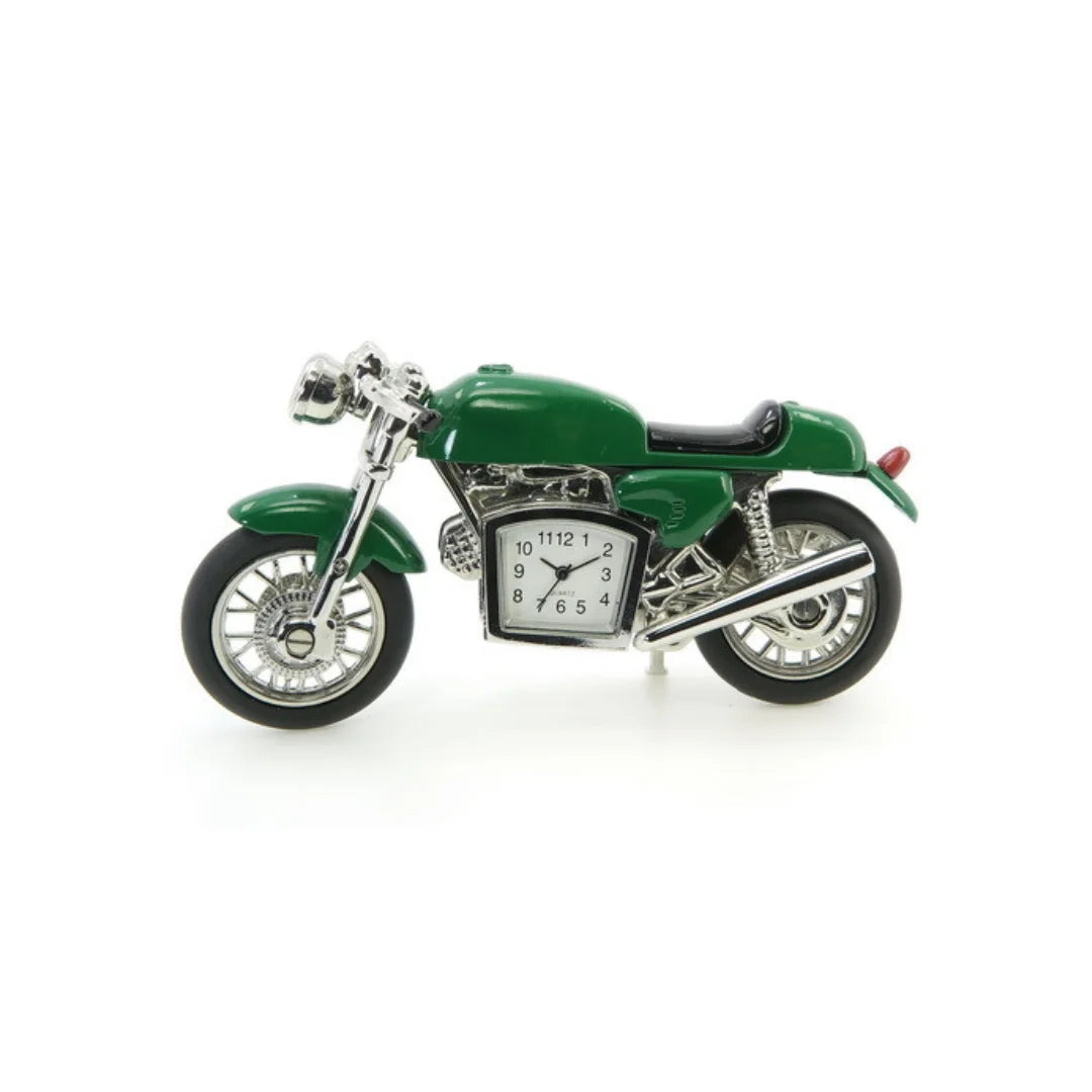 Miniaturuhr Motorrad in Grün: Analog, Quarz, 6×10 cm