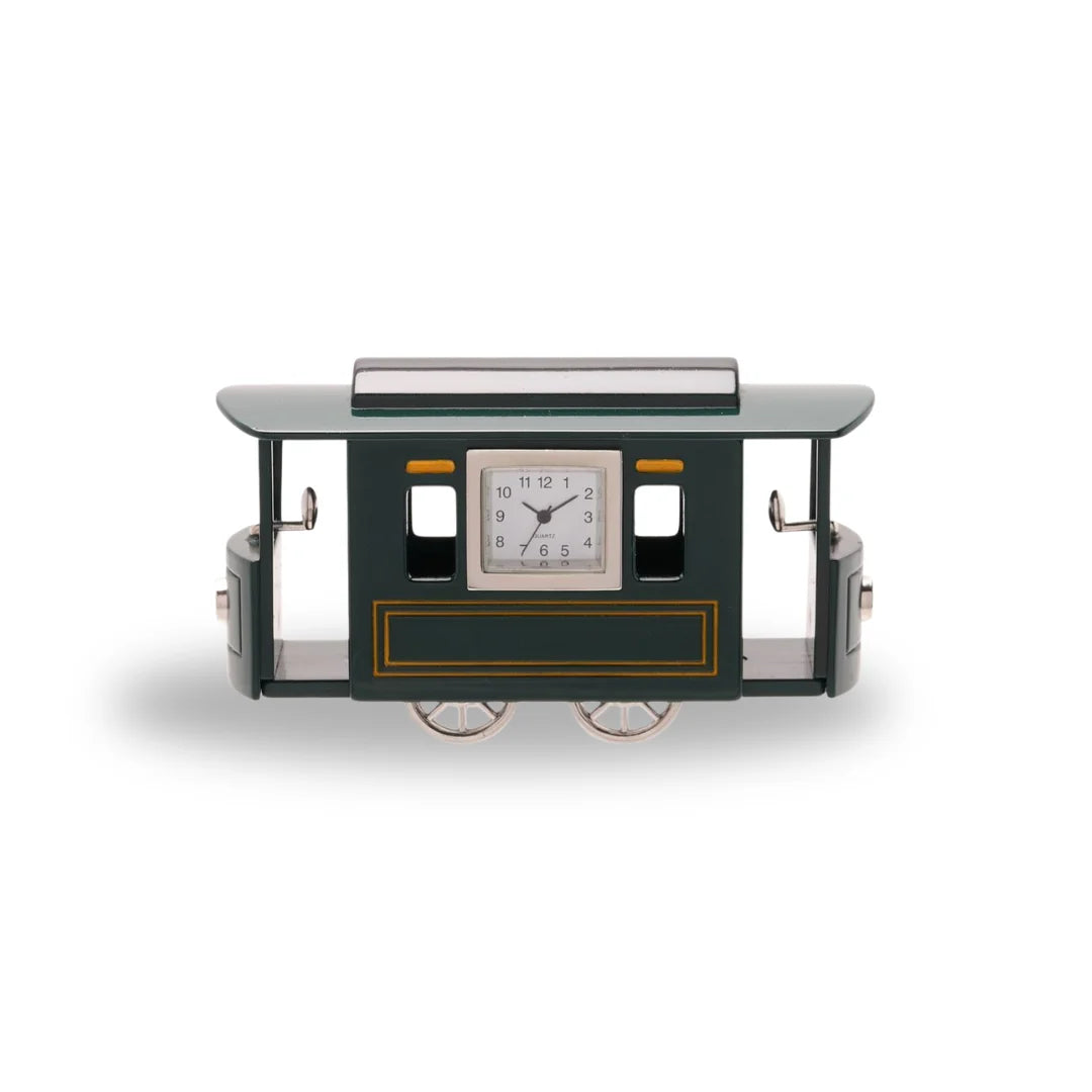 Miniaturuhr Tram in Grün: Quarz, 10×3 cm