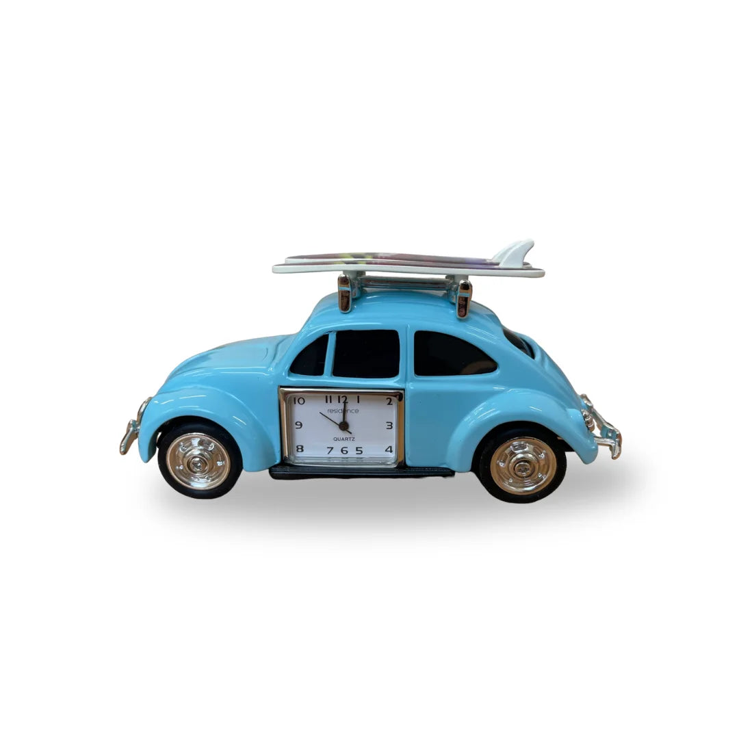 Miniaturuhr Beetle Auto & Surfbrett in Blau - Quarz, 4x10 cm