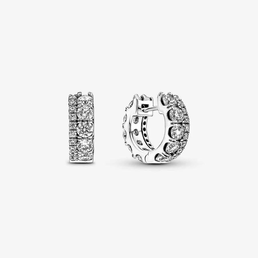 Pandora Doppelband Pavé Ohrringe: Sterling-Silber, Cubic Zirkonia