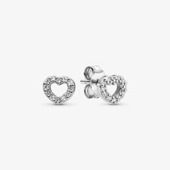 Pandora Offenes Herz Ohrstecker: Sterling-Silber, Cubic Zirkonia