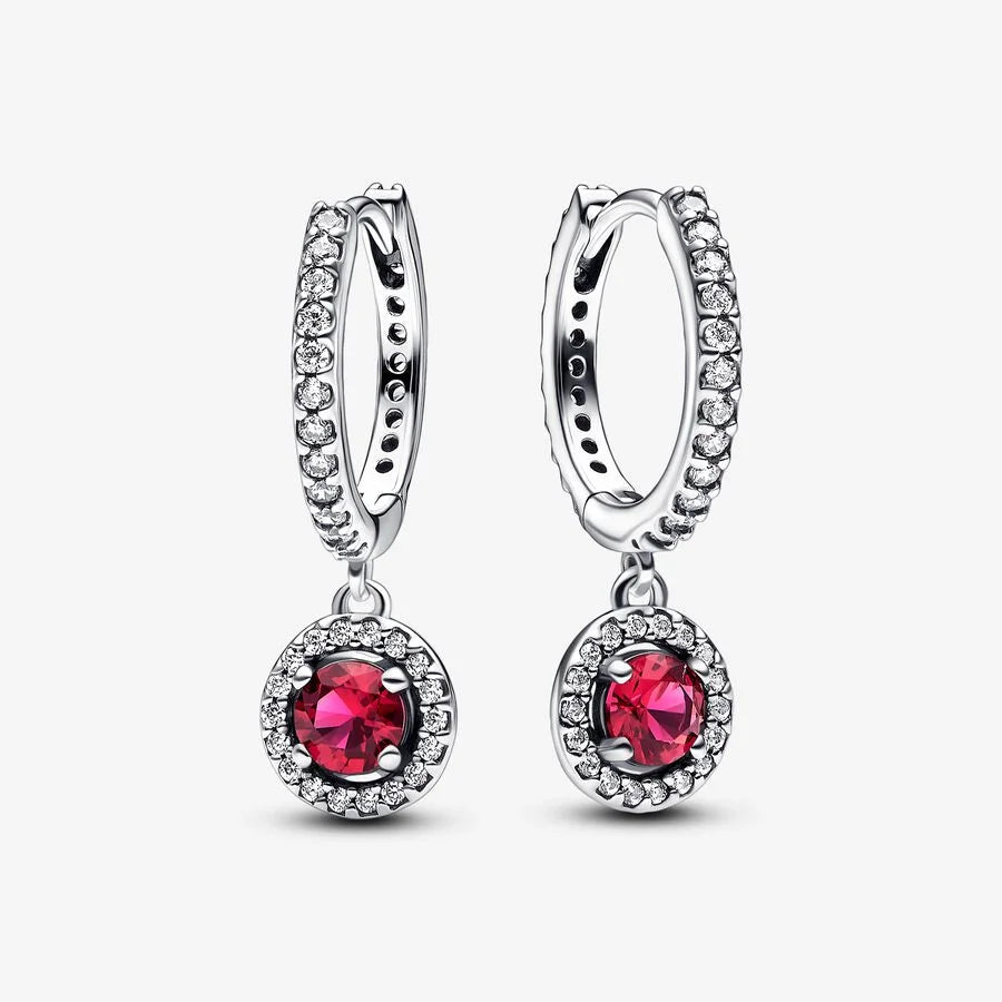 Pandora Rot Funkelnde Runde Ohrringe: Sterling-Silber, Cubic Zirkonia