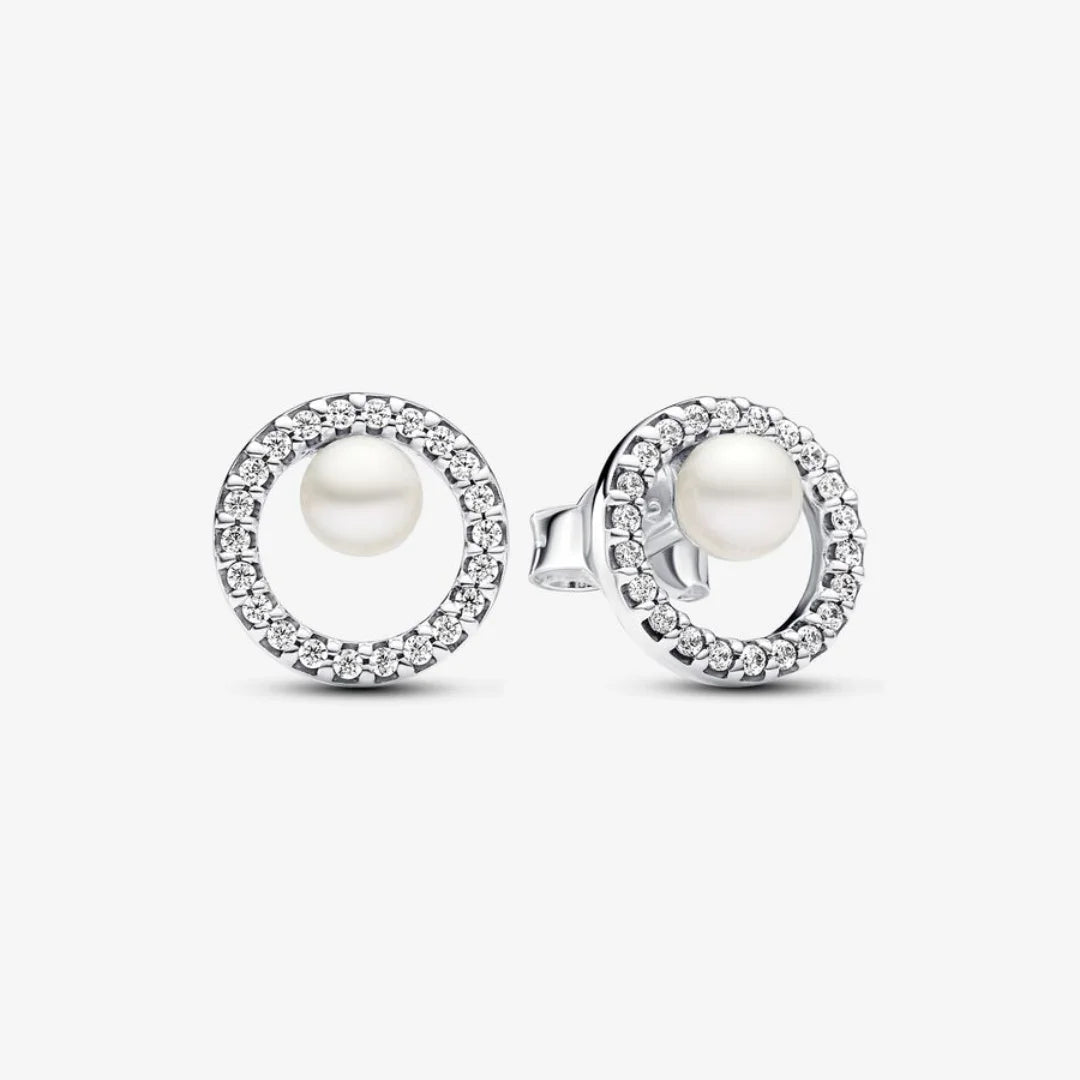 Pandora Ohrringe für Damen: Süsswasserzuchtperle & Pavé-Strahlenkranz
