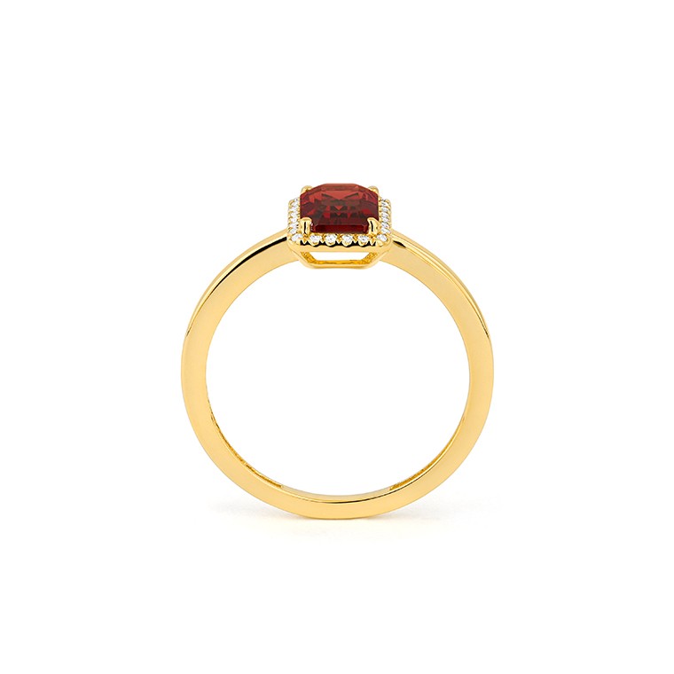 Ring in 18 Karat Gelbgold mit gefassten Diamanten und einem Granat - R2880020GYN14 2