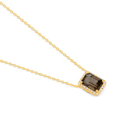 Halskette in 18 Karat Gelbgold mit gefasstem Quarz und Diamanten - P2880016GYN02 2