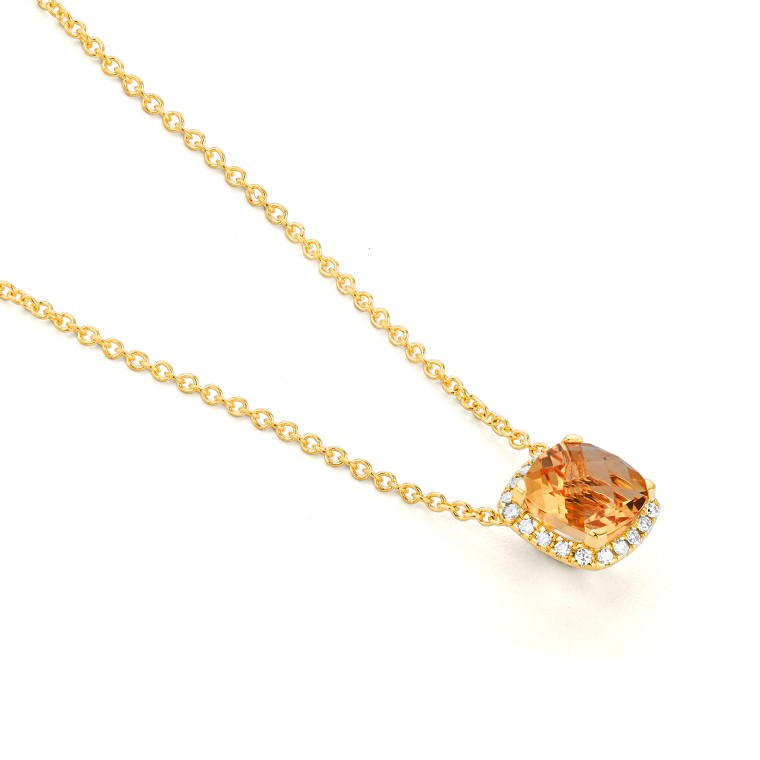 Halskette in 18 Karat Gelbgold mit gefasstem Citrin und Diamanten - P2880014GYN42 2