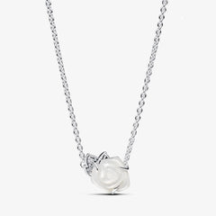 Pandora Collier-Halskette: Weisse Blühende Rose - Sterling-Silber