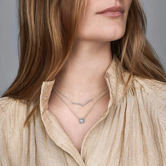 Pandora Strahlenkranz Halskette: Quadratisch - Sterling-Silber, Cubic Zirkonia