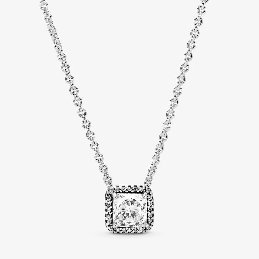 Pandora Strahlenkranz Halskette: Quadratisch - Sterling-Silber, Cubic Zirkonia