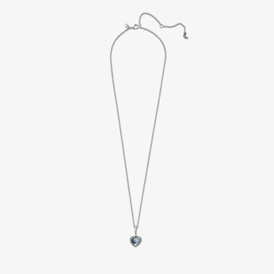 Pandora Herz Halskette: Blaue Mond & Sterne - Sterling-Silber
