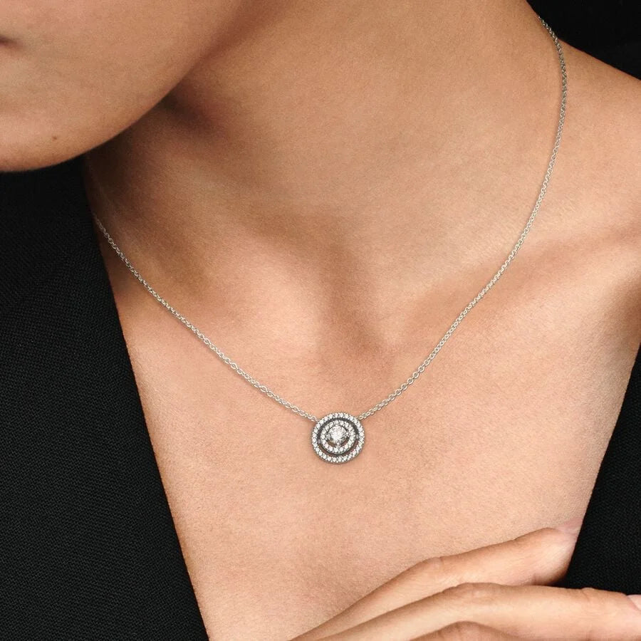 Pandora Halskette: Doppelter Kranz - Sterling-Silber, Cubic Zirkonia