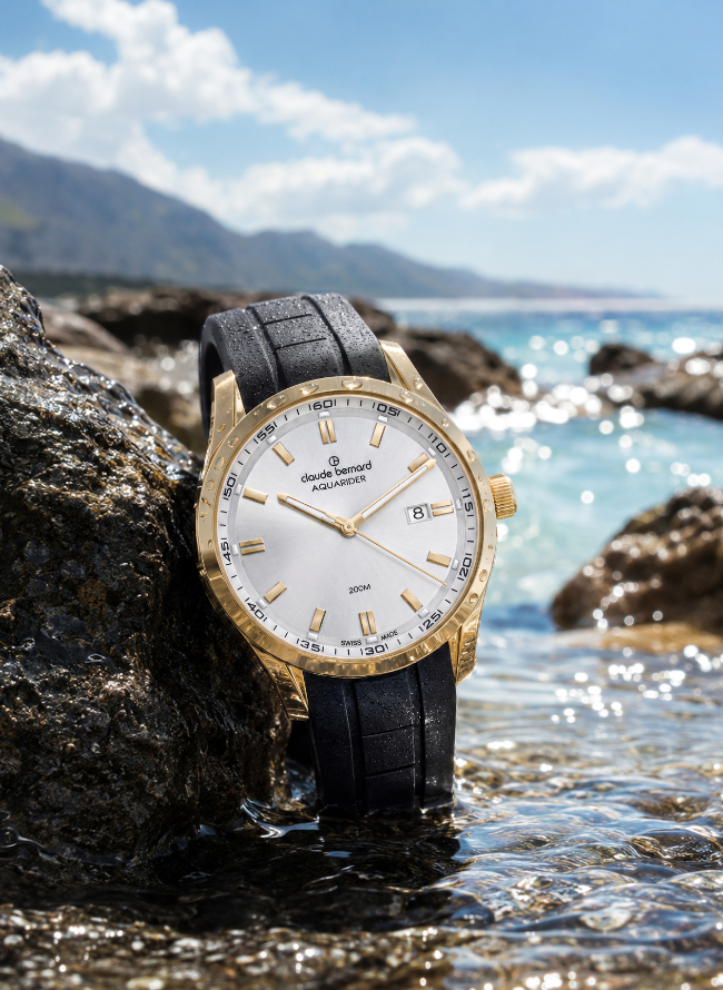 Claude Bernard Aquarider Herren Datum Silber Gold 42 mm