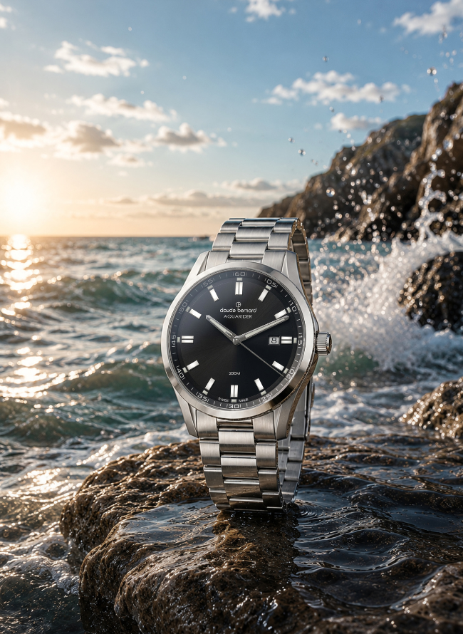 Claude Bernard Aquarider Herren Datum Schwarz 42 mm