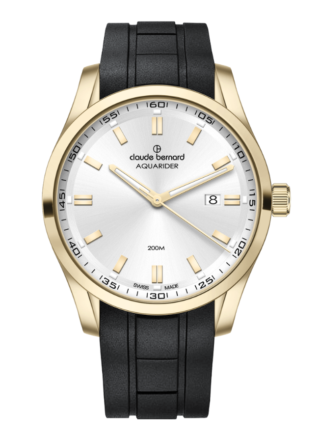 Claude Bernard Aquarider Herren Datum Silber Gold 42 mm