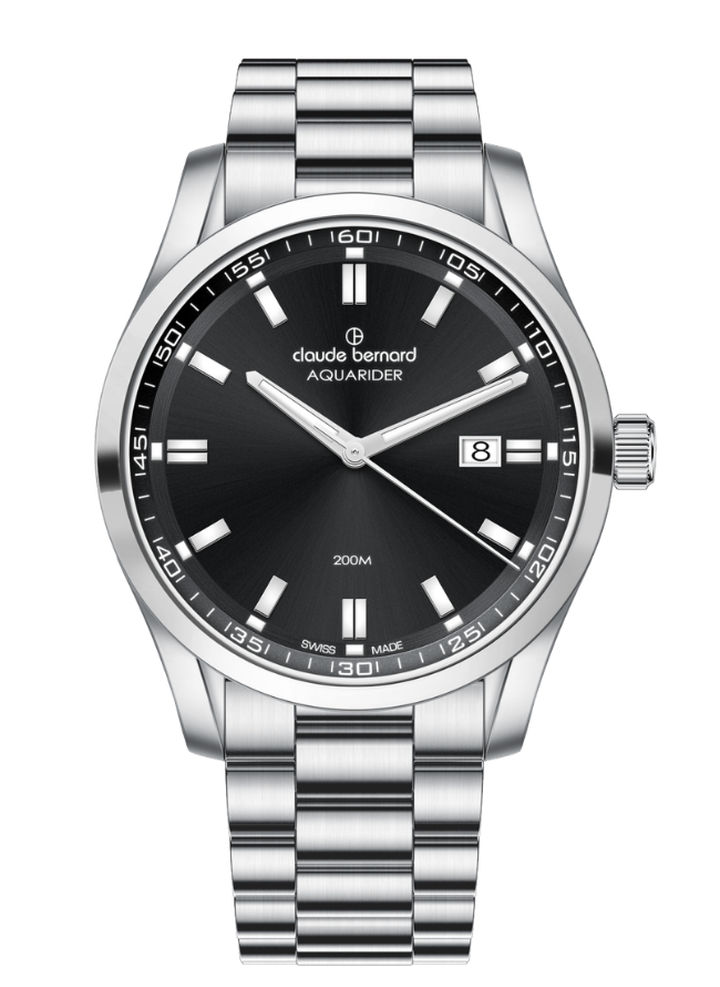 Claude Bernard Aquarider Herren Datum Schwarz 42 mm