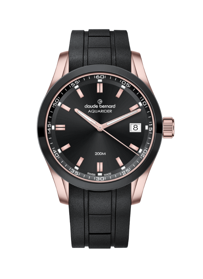 Claude Bernard Aquarider Damen Datum Schwarz Roségold 36 mm