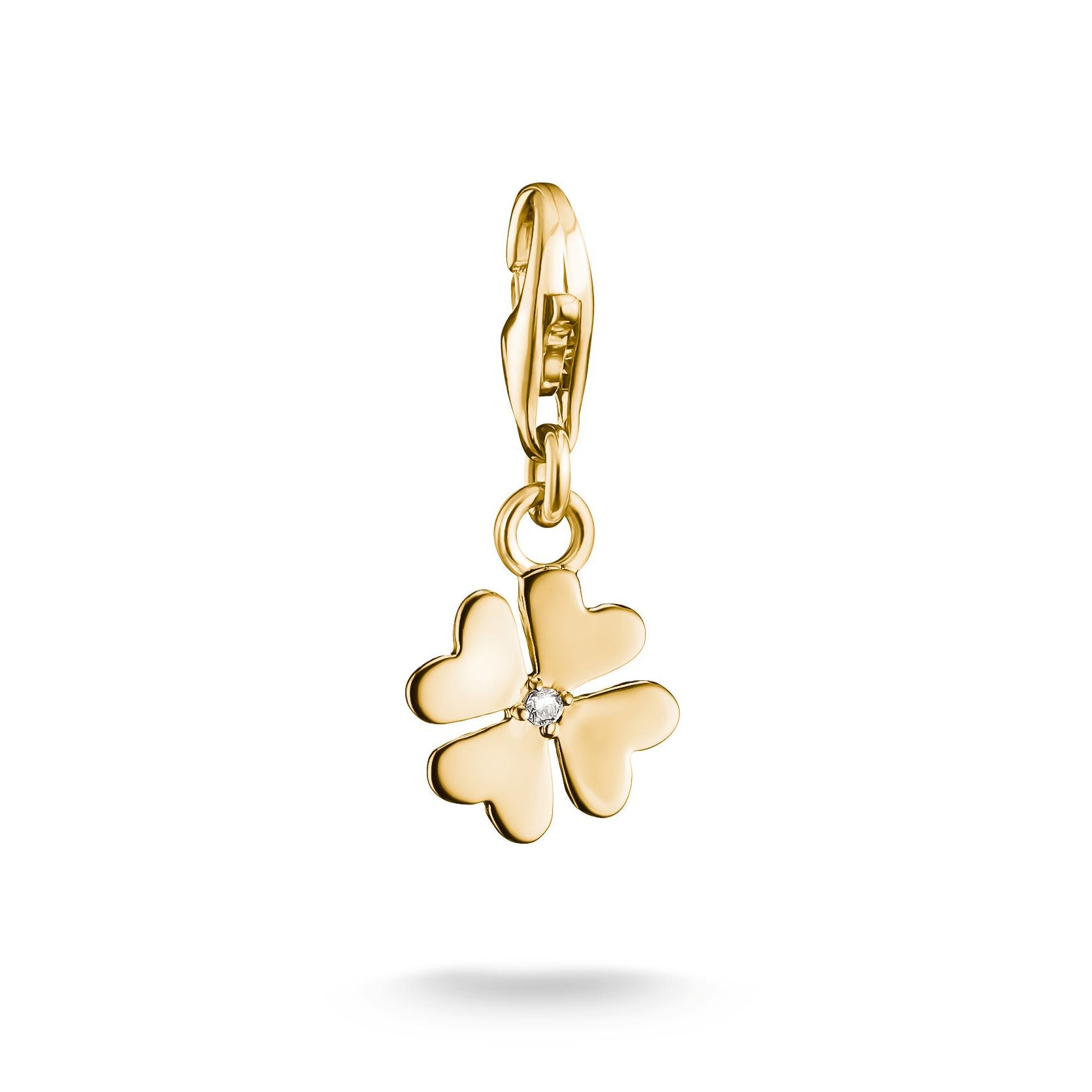 Thomas Sabo Charm Anhänger Kleeblatt mit weissem Zirkonia 18K Vergoldet – 2248-M01-14