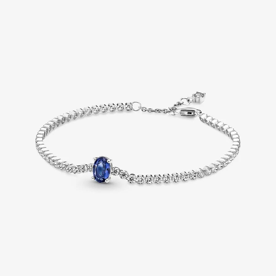 Pandora Pavé Tennisarmband - Sterling-Silber, Ovales Blau Kristall