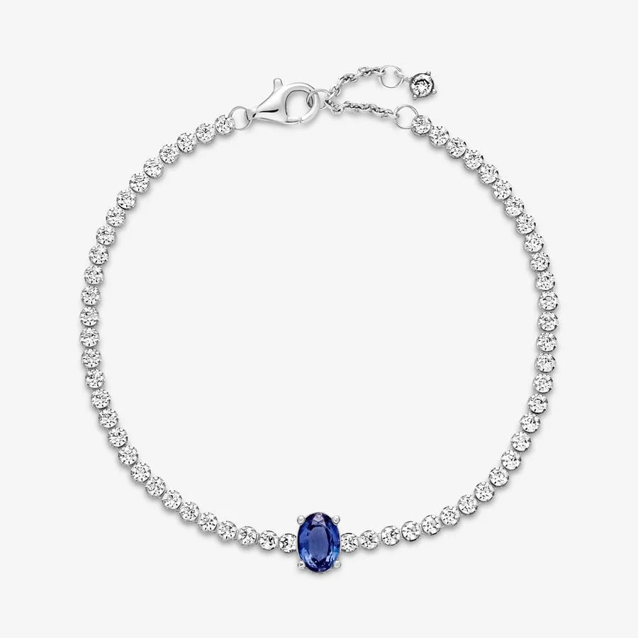 Pandora Pavé Tennisarmband - Sterling-Silber, Ovales Blau Kristall