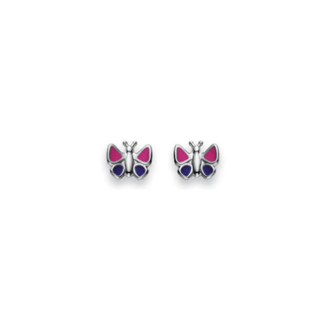 Kinder Ohrstecker Schmetterling Silber 925 - Pink / Lila Emaille