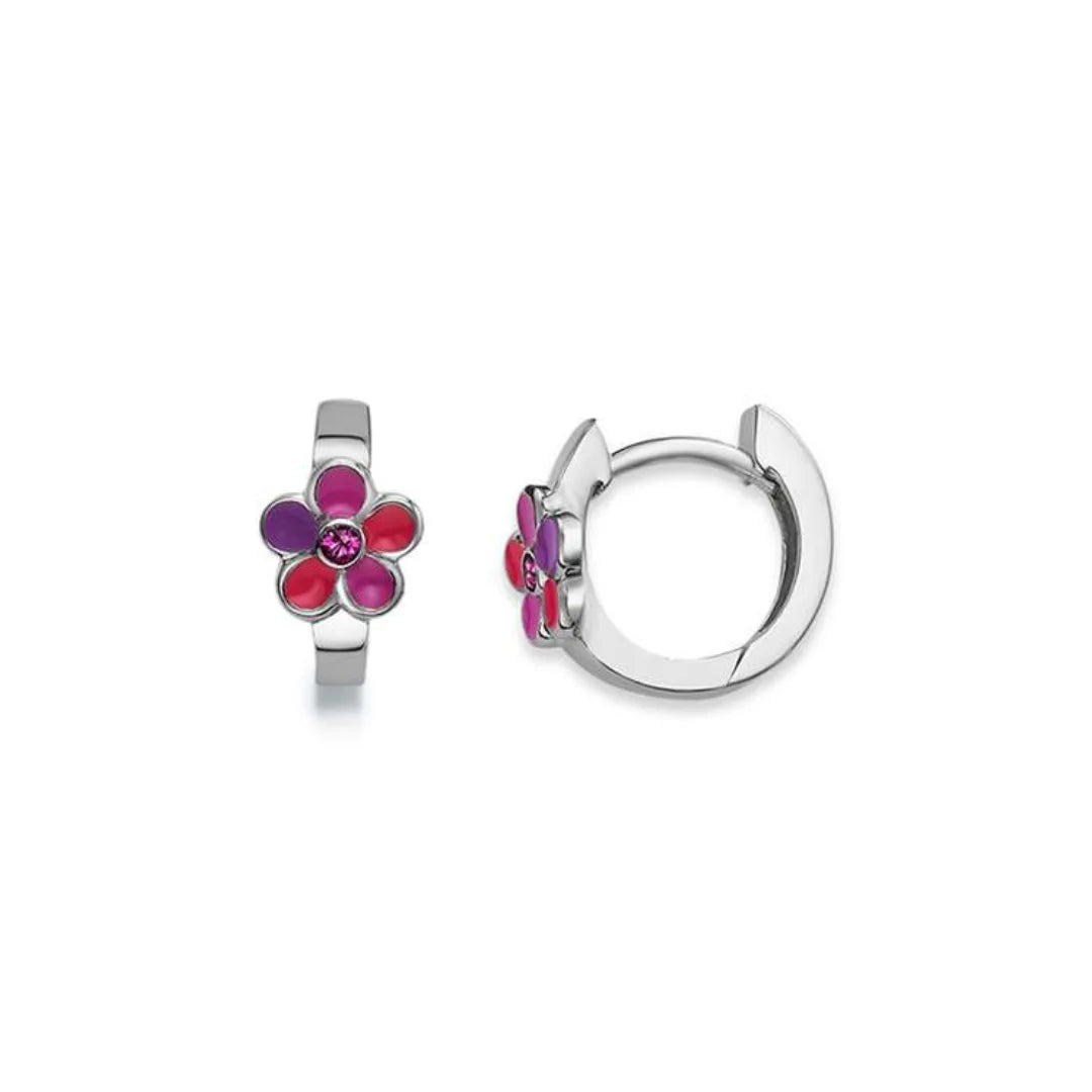 Blume Scharnier-Creolen Silber 925 Kinderschmuck - Emaille, Glas