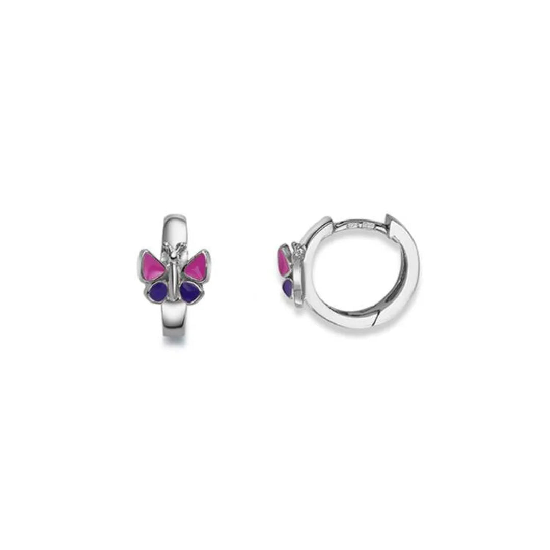 Schmetterling Kinder Ohrringe Silber 925 - Pink, Lila Emaille