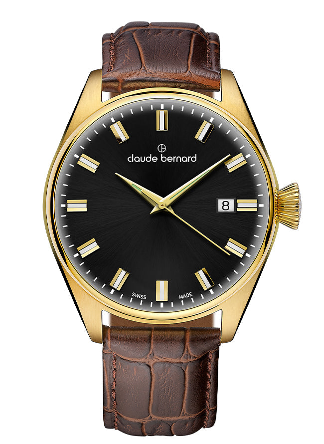 Claude Bernard Proud Heritage Herrenuhr Datum Schwarz Gold