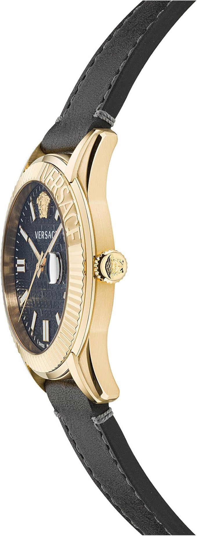 Versace Greca Time Herren Lederuhr Schwarz Gold