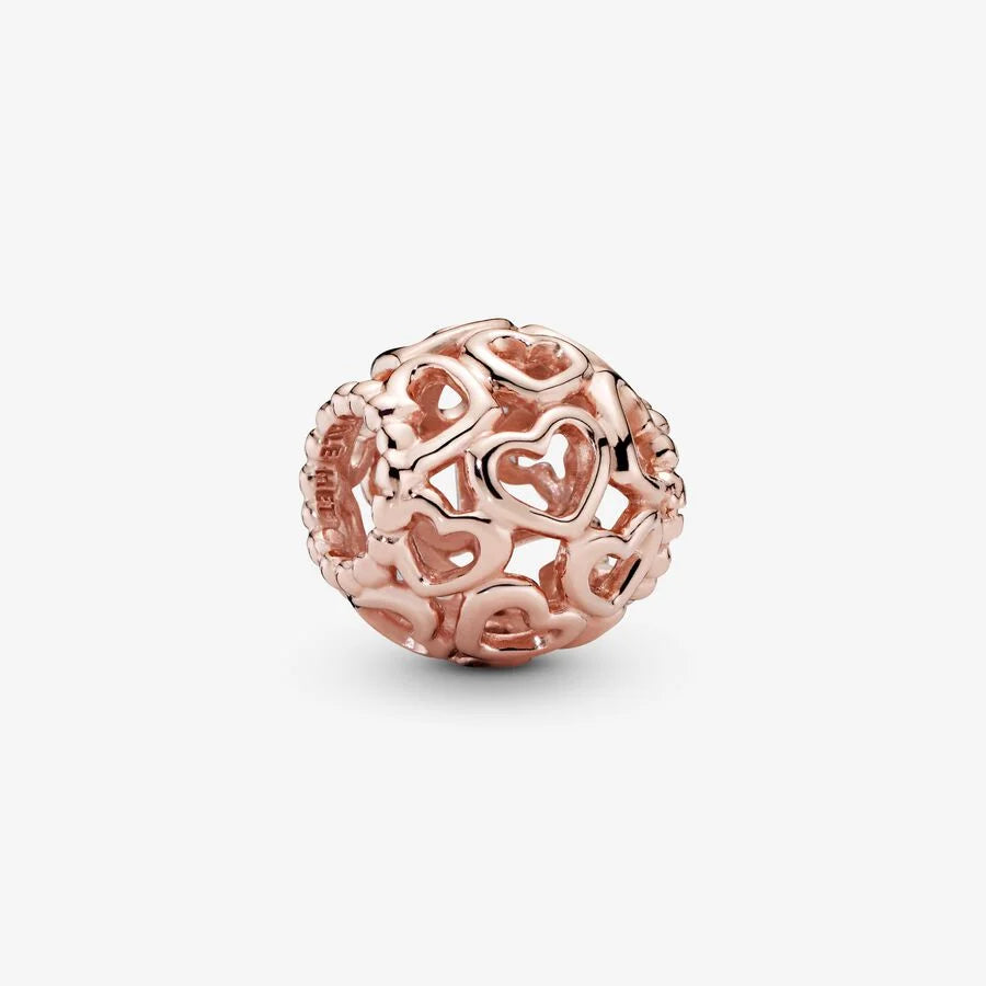 Pandora All Over-Herzen Charm: Rosévergoldet, 11 mm Breite