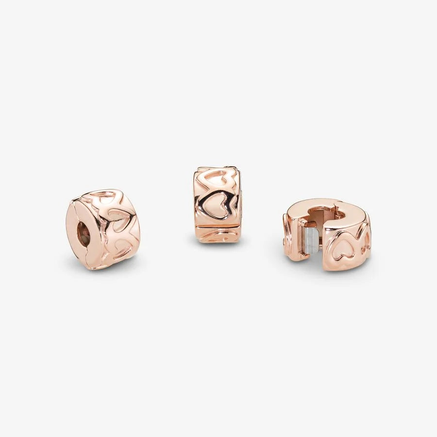 Pandora Clip: Gereihte Herzen - Rosévergoldet, 6.6mm Breite