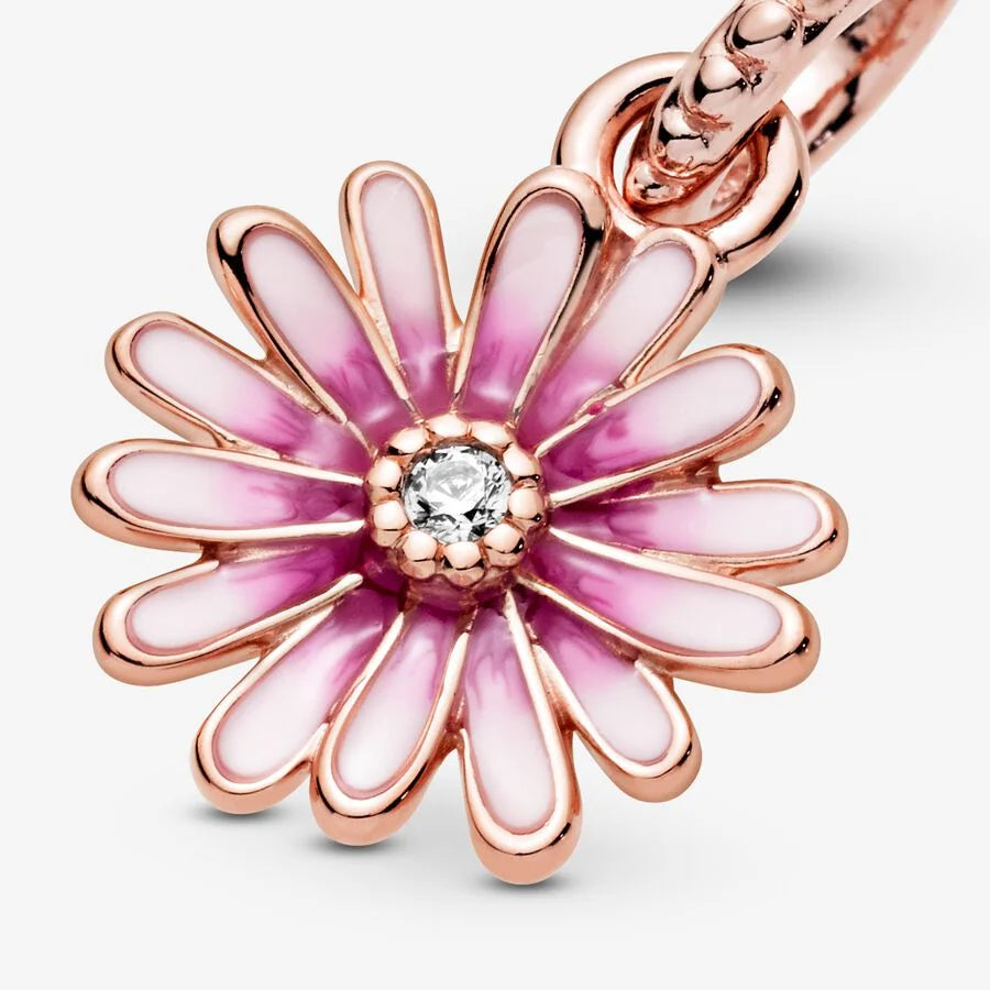 Pandora Charm-Anhänger: Gänseblümchen - Rosévergoldet, Emaille