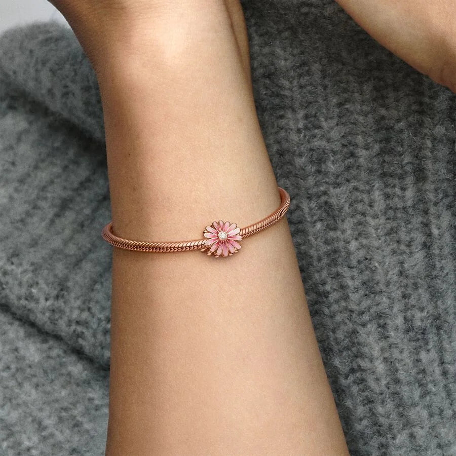 Pandora Charm: Gänseblümchen - Rosévergoldet, Rosa Emaille