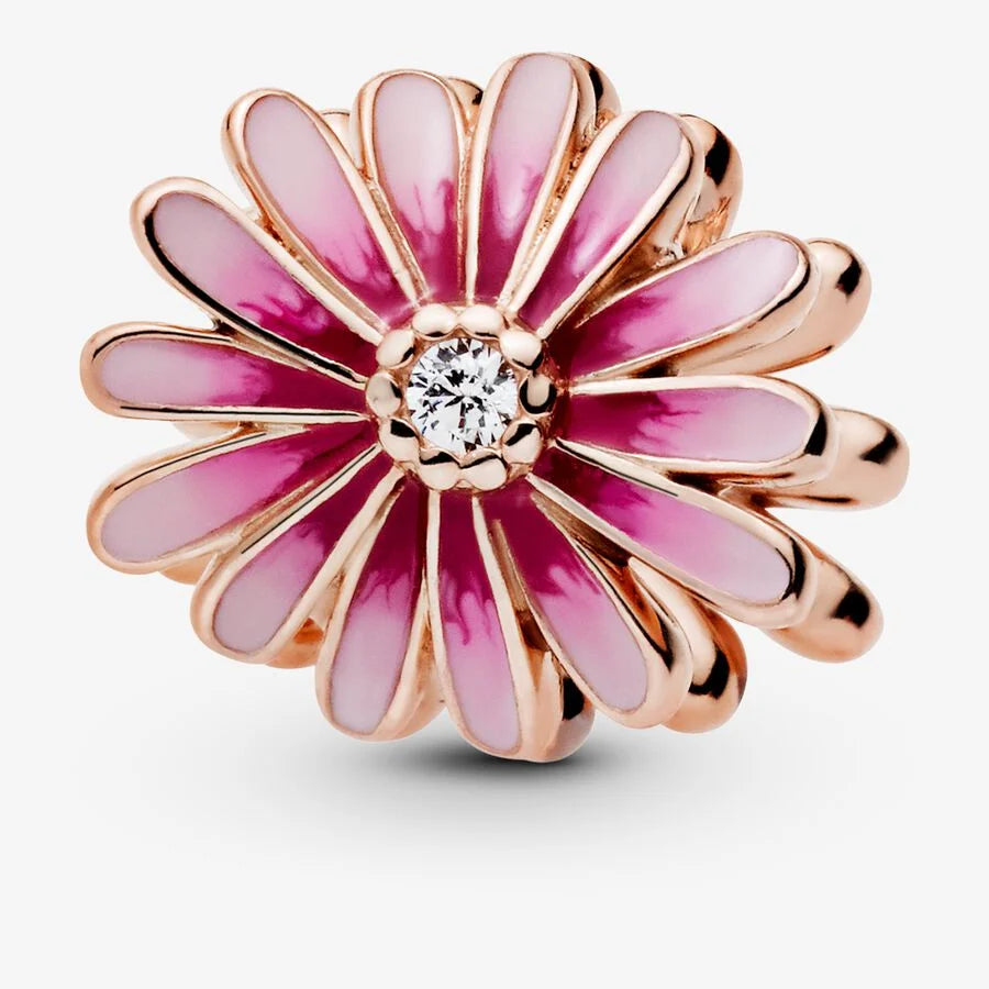 Pandora Charm: Gänseblümchen - Rosévergoldet, Rosa Emaille