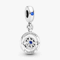 Pandora Charm-Anhänger: Drehender Kompass - Blau, Sterling-Silber