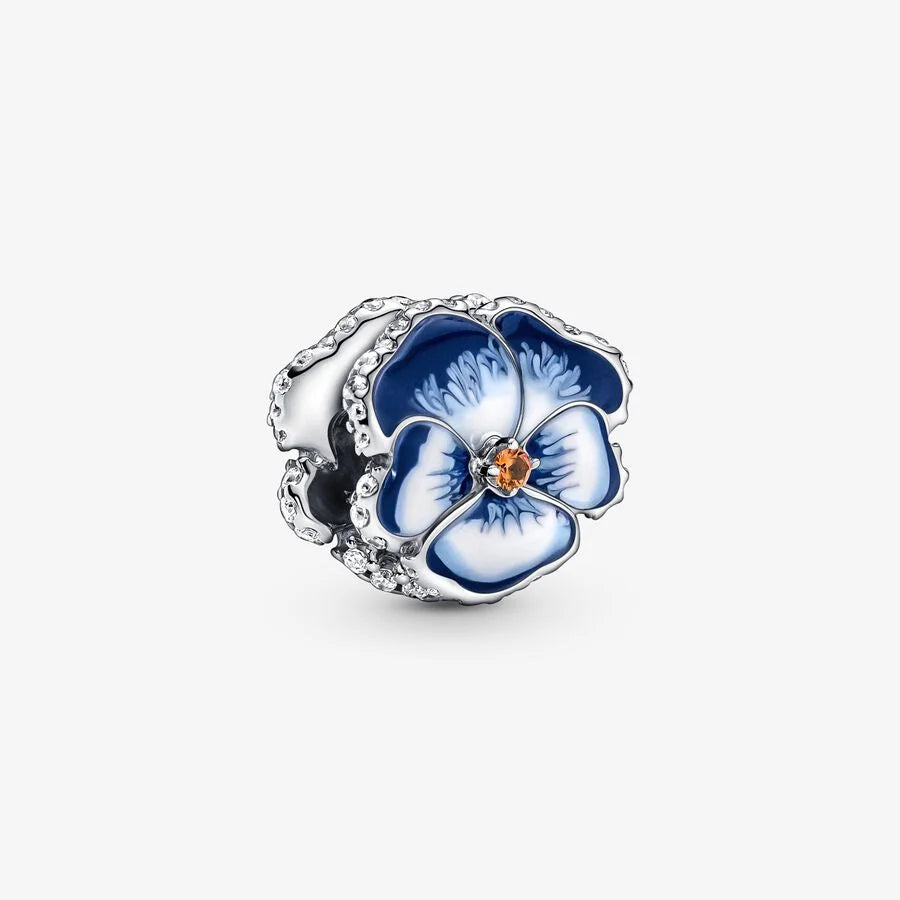 Pandora Charm: Blaues Stiefmütterchen - Emaille, Sterling-Silber