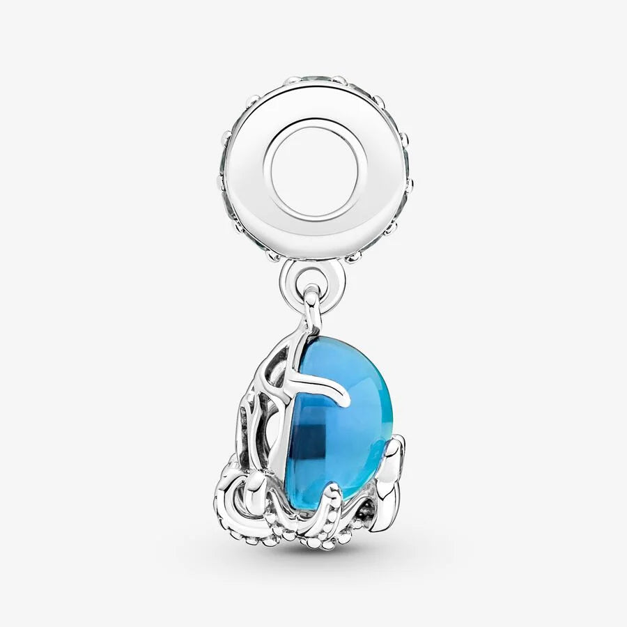 Pandora -Anhänger: Süsser Oktopus - Sterling-Silber, Blau, Murano-Glas