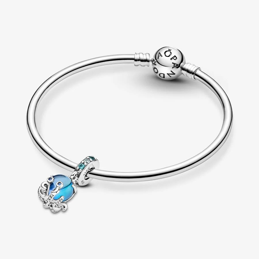 Pandora -Anhänger: Süsser Oktopus - Sterling-Silber, Blau, Murano-Glas